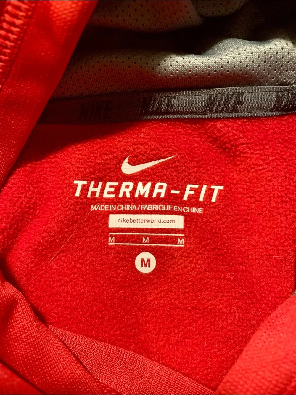 Nike Therma-Fit Red/Grey Athletic Hoodie- Youth Medium with Silver Swoosh